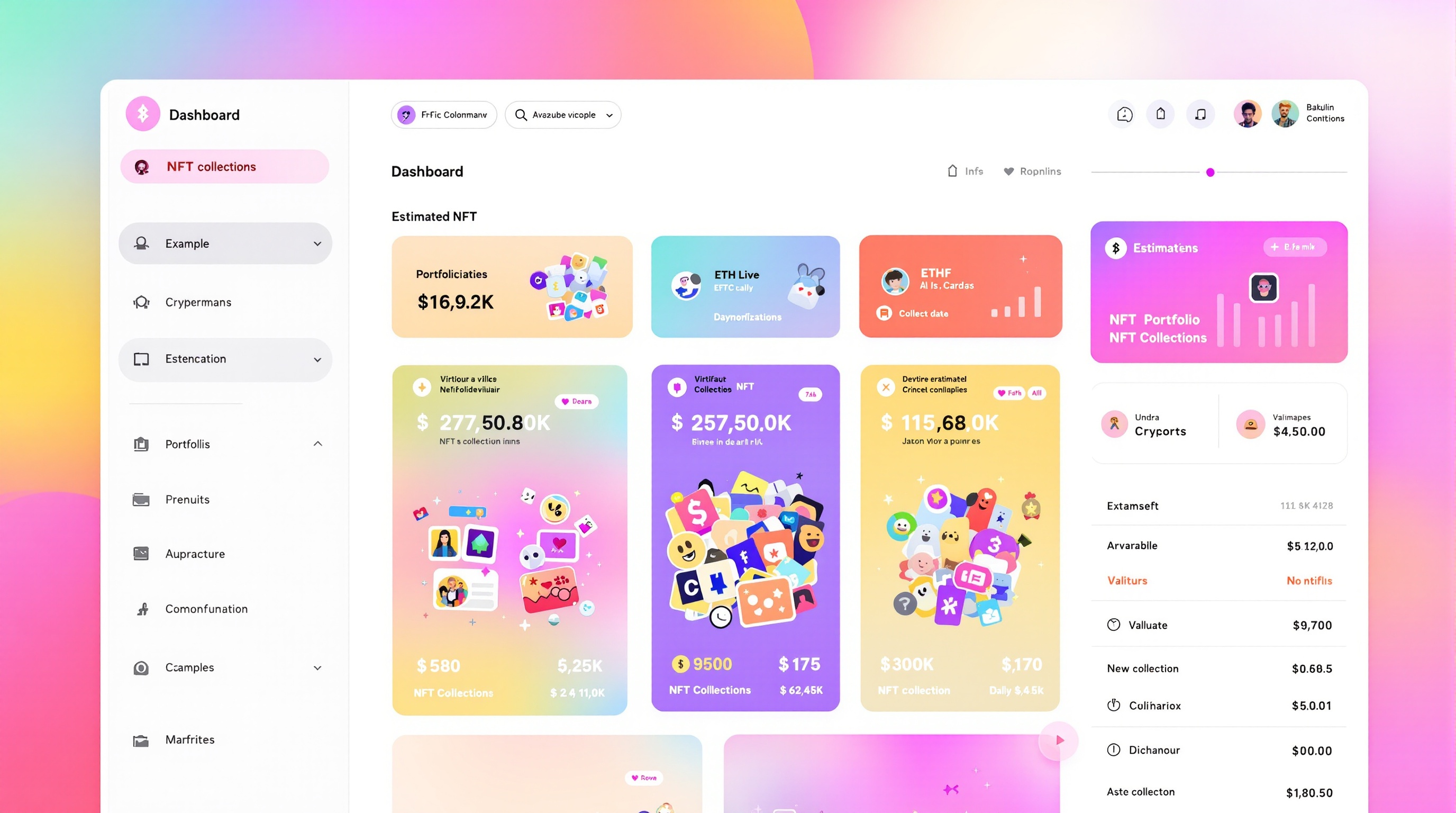 Interface AssetDash pour le suivi des NFTs et leur valorisation