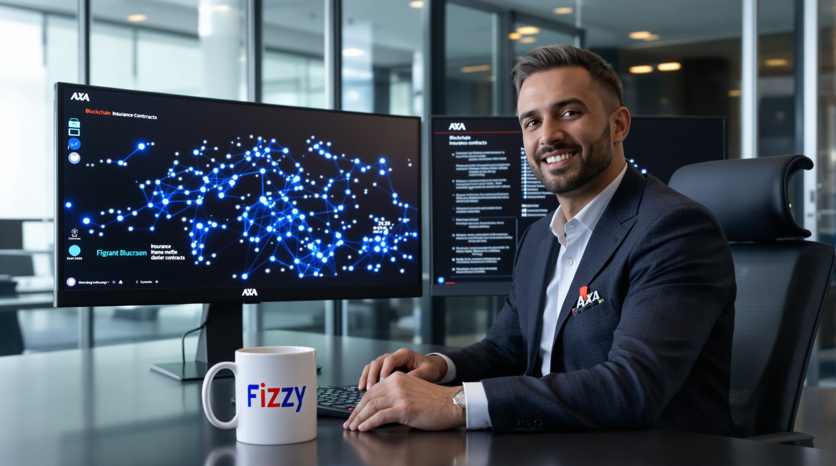 Un agent d'assurance AXA explorant la blockchain