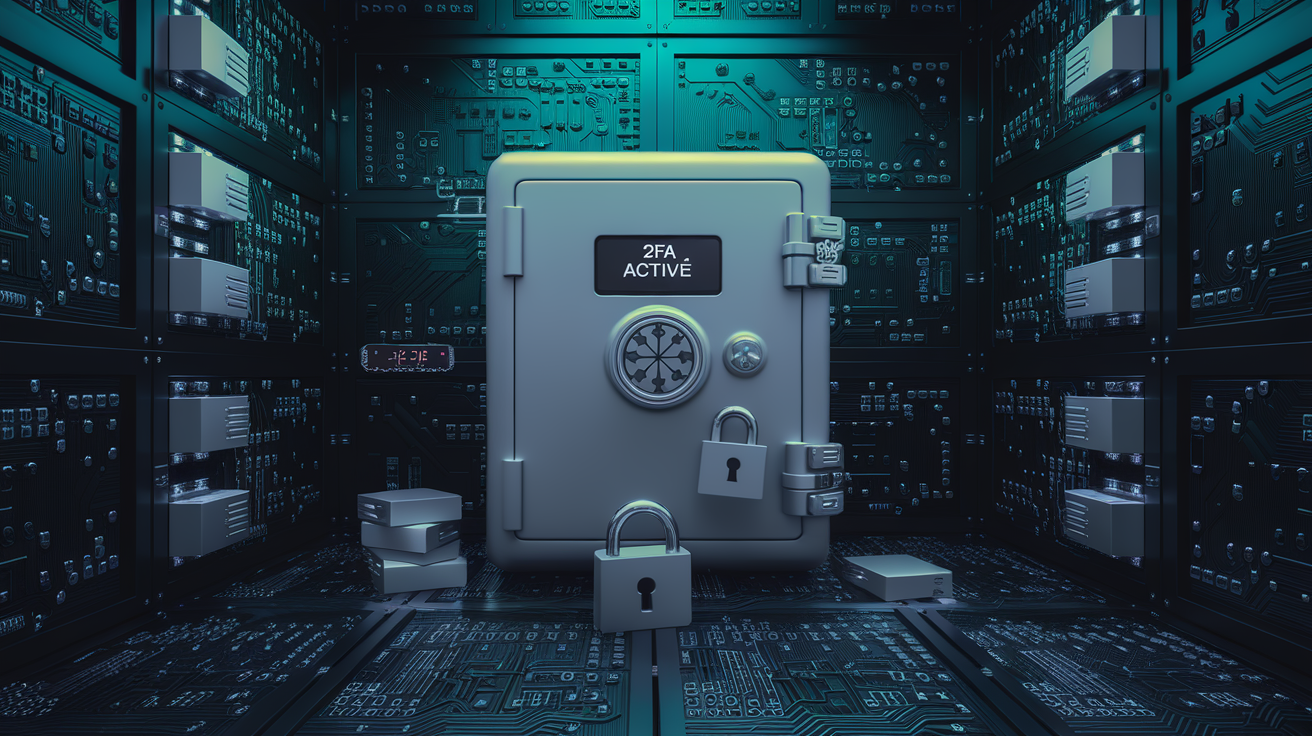 Un coffre-fort numérique entouré de circuits imprimés avec cadenas et logo LiteBit.