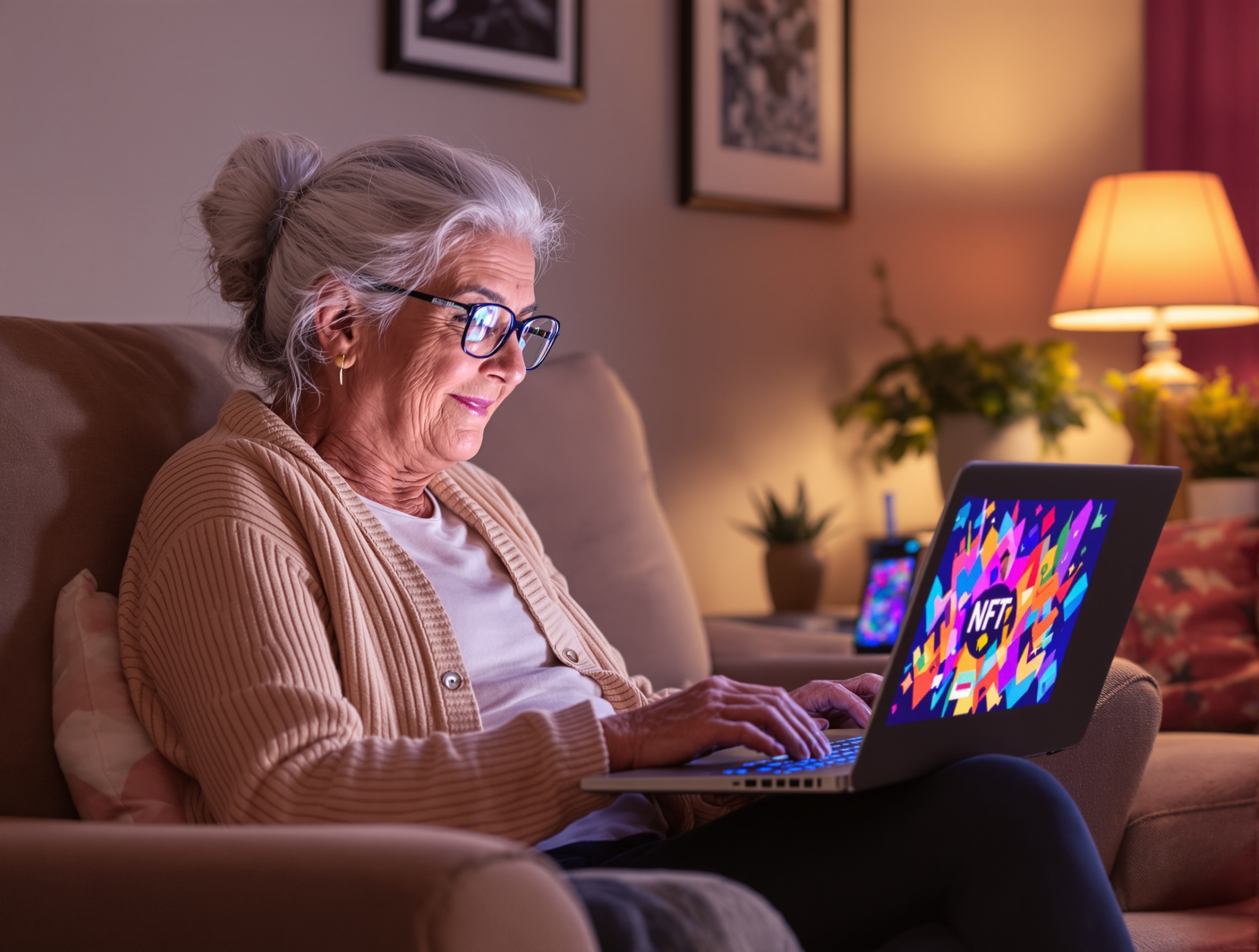 Une grand-mère découvre un NFT sur un ordinateur portable