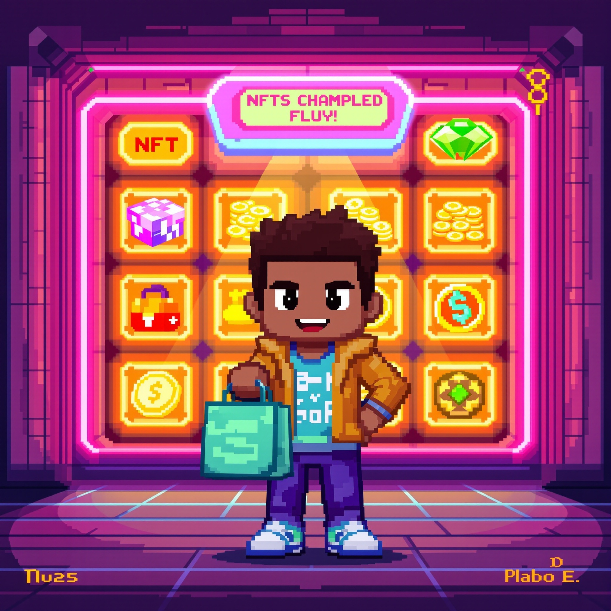 Habbo avatar shopping NFT pixel art